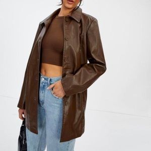 Glassons Longline Leather Jacket Brown